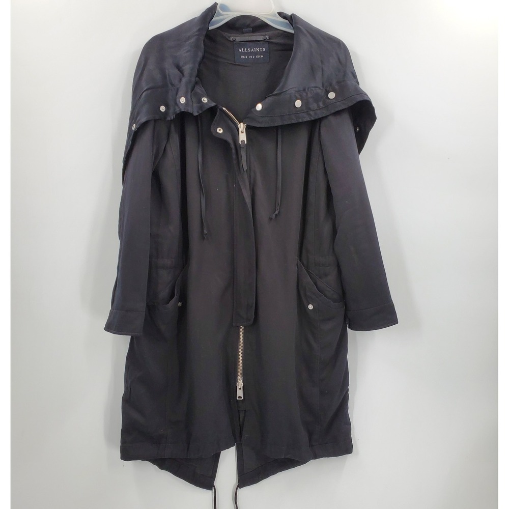 Women's Allsaints All Saints Kaito Parka Jacket Coat Size 2 Black